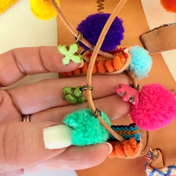 Ammos Genuine Leather Greece Pom Friendship Charm Gladiator Wrap Sandal Size 7 - Picture 3 of 15